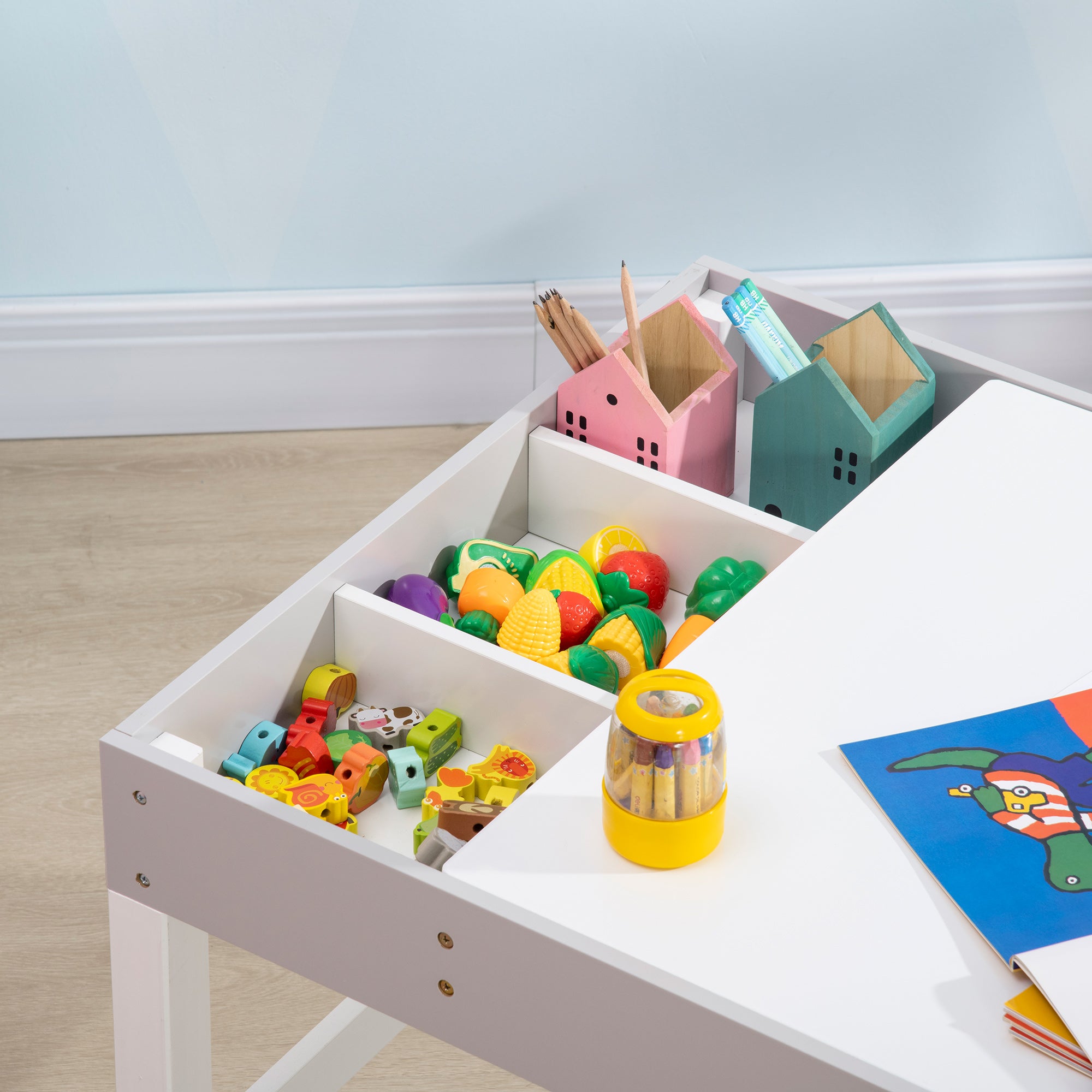 Kids Table and Chair Set, with Storage Space - Grey