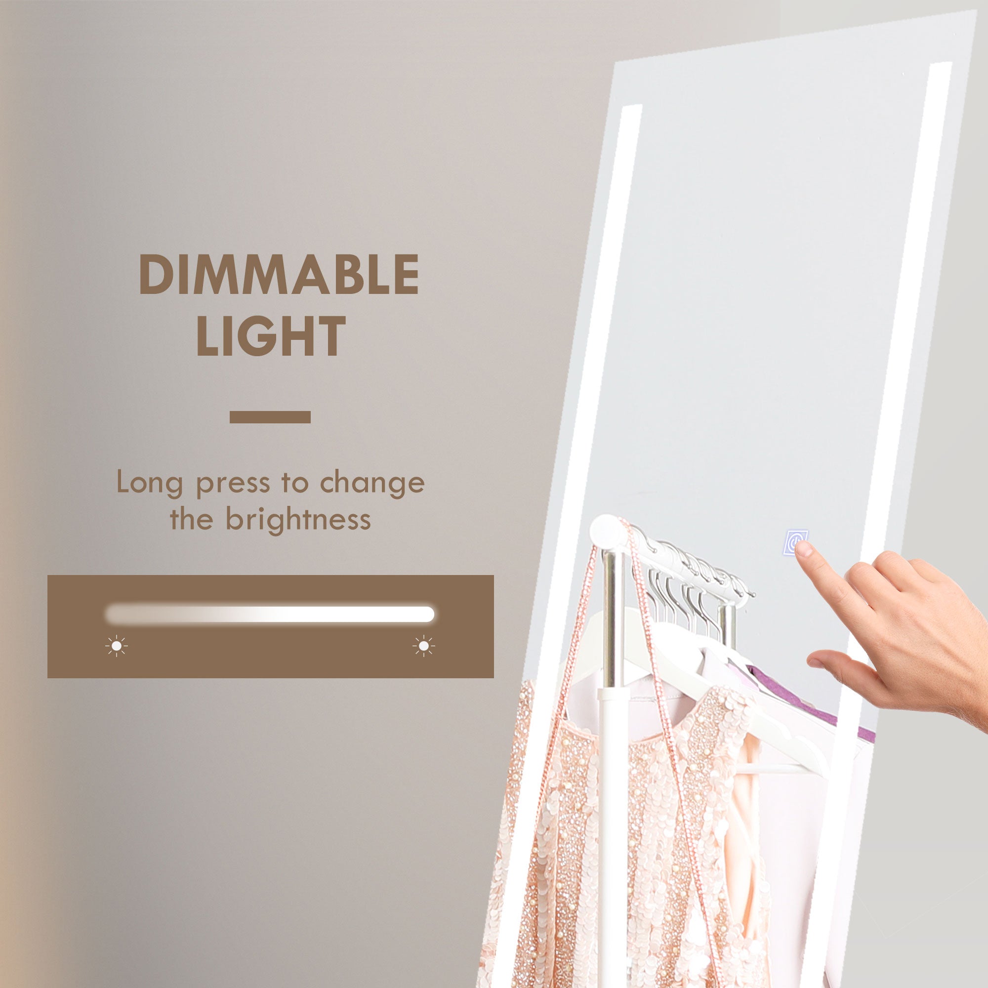 Standing Dressing Mirror with LED Lights, Wall Dressing Mirror for Bedroom with Dimmable and 3 Colour Lighting, White