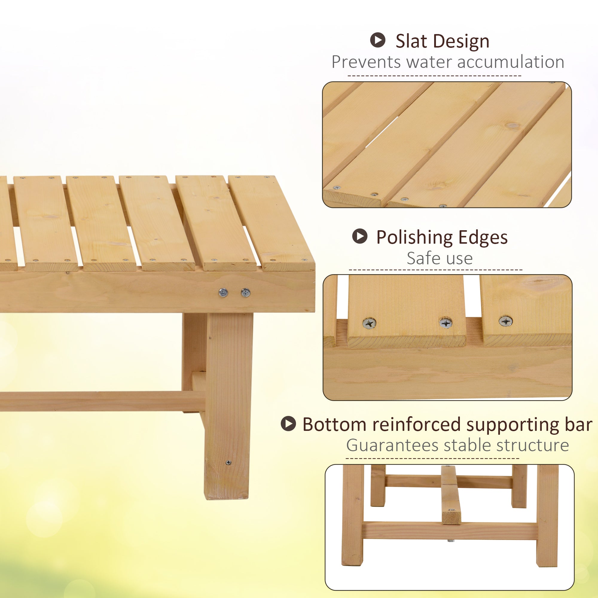 2-seater Outdoor Indoor Garden Wooden Bench Patio Loveseat Fir 110L x 38W cm (3pc)