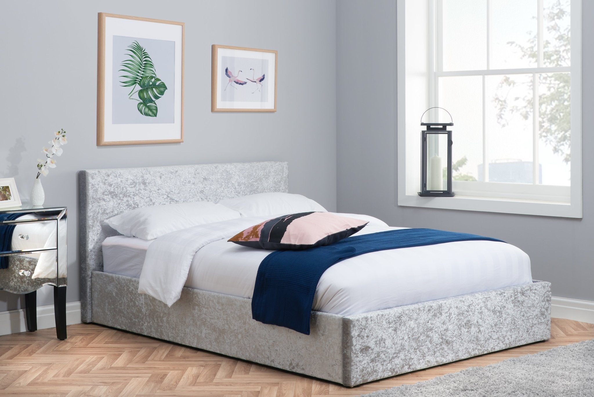 Berlin Double Ottoman Bed Silver - Bedzy UK modern and affordable home furniture England