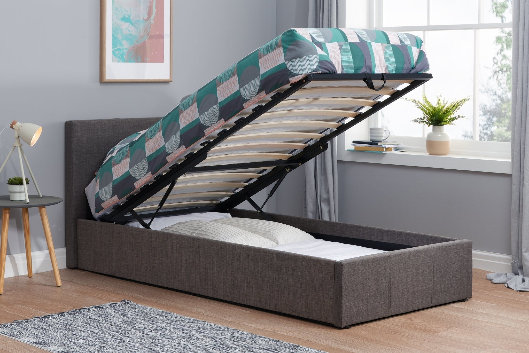 Berlin Single Ottoman Bed - Grey - Bedzy UK modern and affordable home furniture England