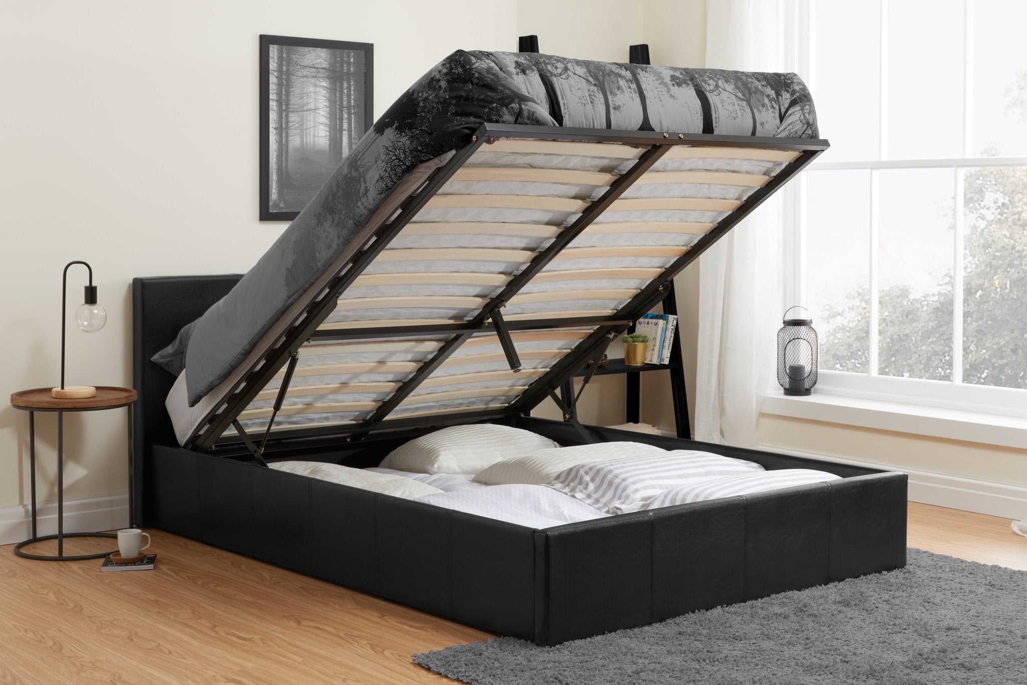 Berlin Small Double Ottoman Bed Black - Bedzy UK modern and affordable home furniture England