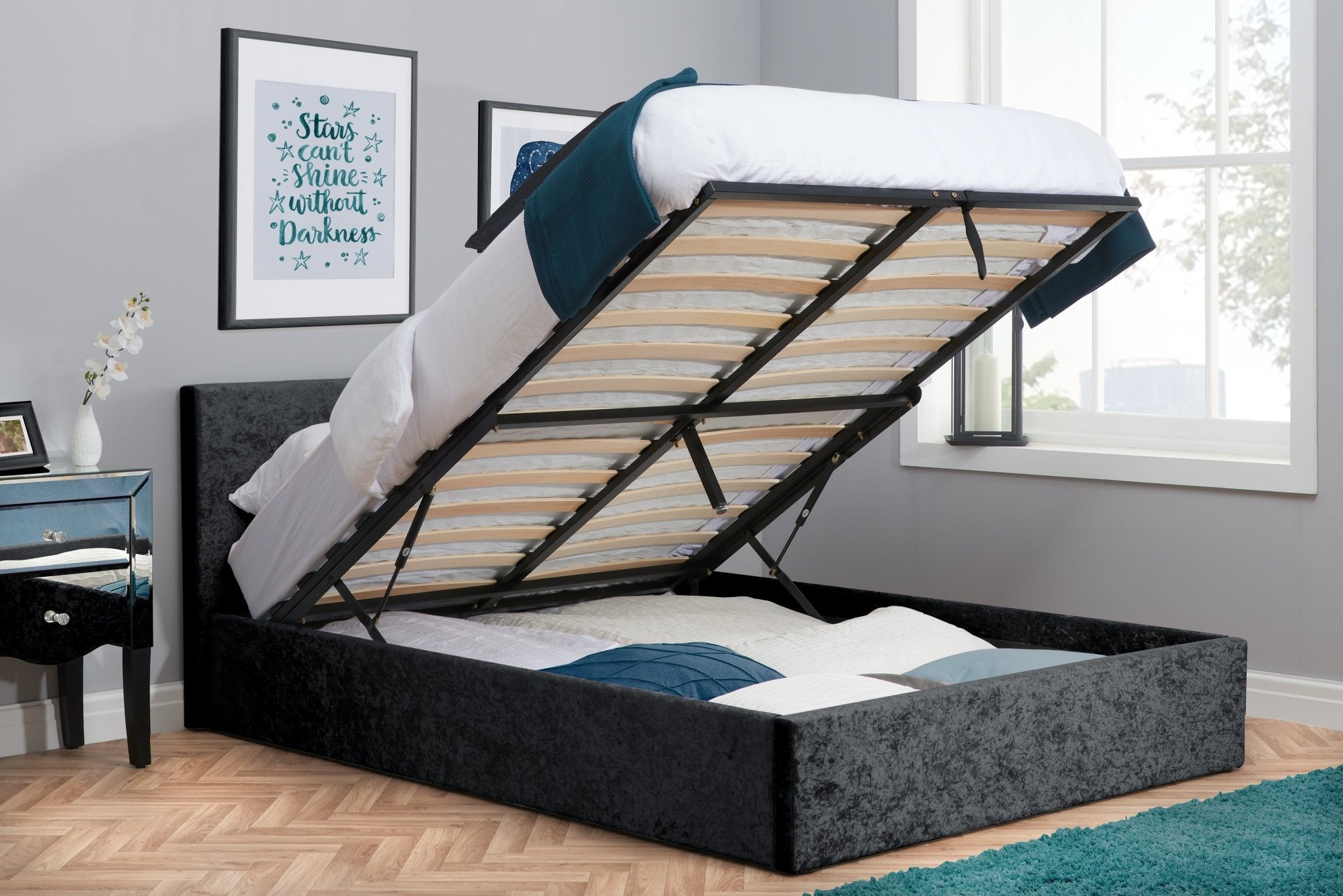 Berlin Small Double Ottoman Bed Black - Bedzy UK modern and affordable home furniture England