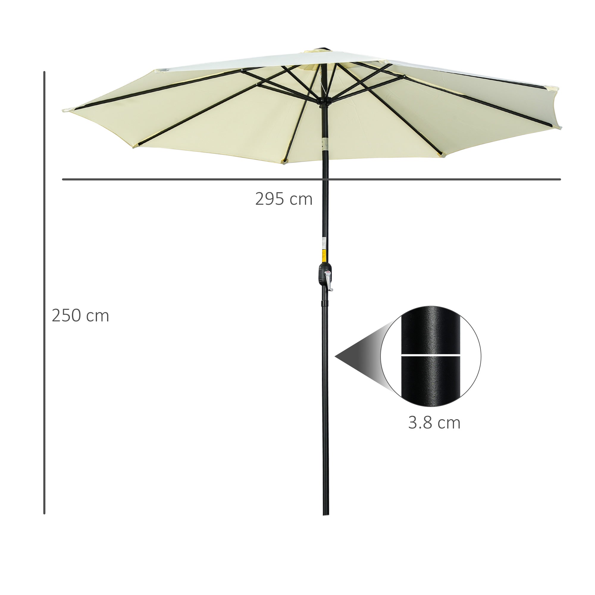 3 Metre Tilting Garden Parasol with Crank Handle and Steel Frame - Beige