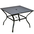4 Seater Outdoor Steel Dining Table with Parasol Hole - Black