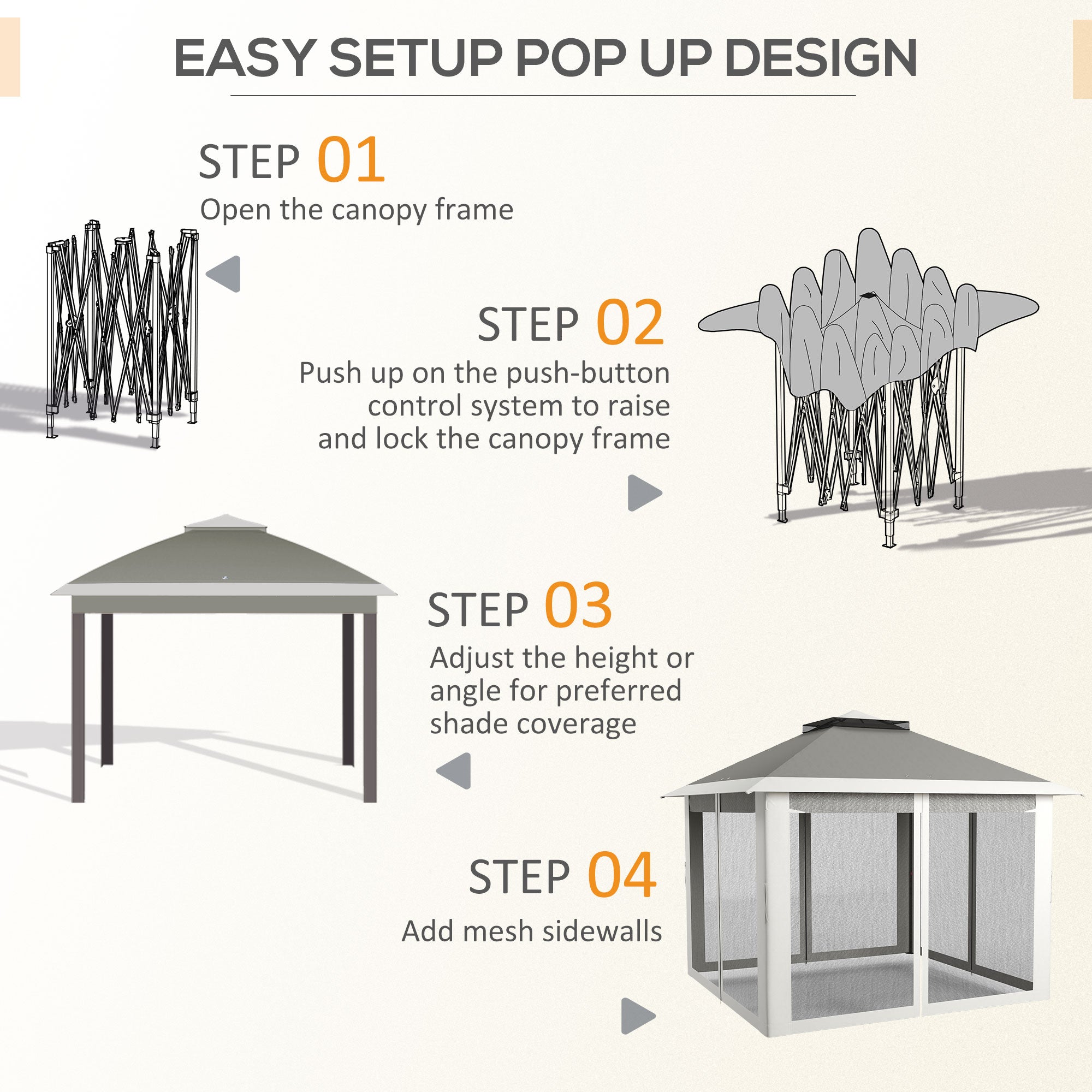 Pop Up Canopy Tent with Double Roof, Zipped Mesh Sidewalls, Carrying Bag, Height Adjustable for Patio Garden, Dark Grey