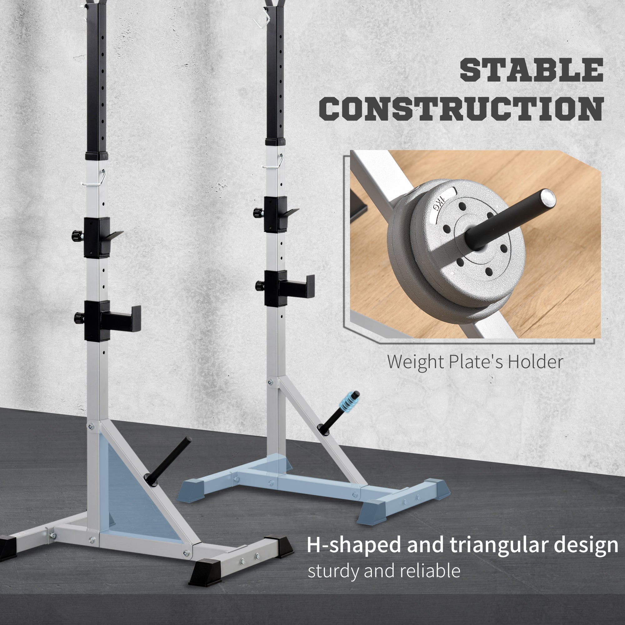 Adjustable Barbell Rack Squat Stand for Weight Lifting Home Gym Training - Silver Black