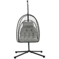 Foldable PE Rattan Outdoor Swing Chair with Padded Cushion - Beige