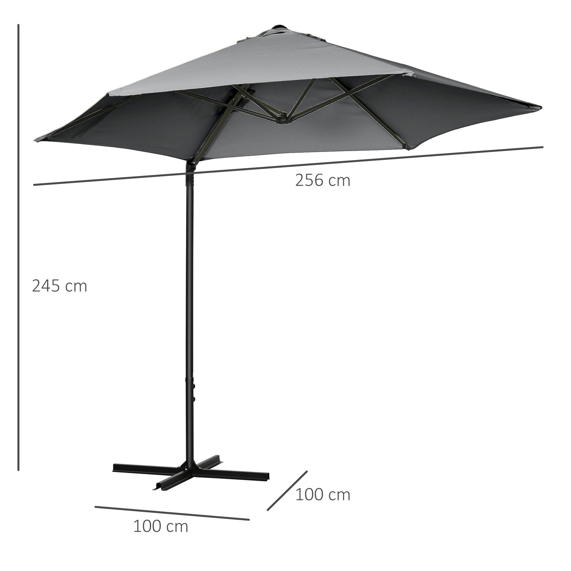 2.5 Metre Offset Cantilever Parasol Set with Cross Base - Dark Grey