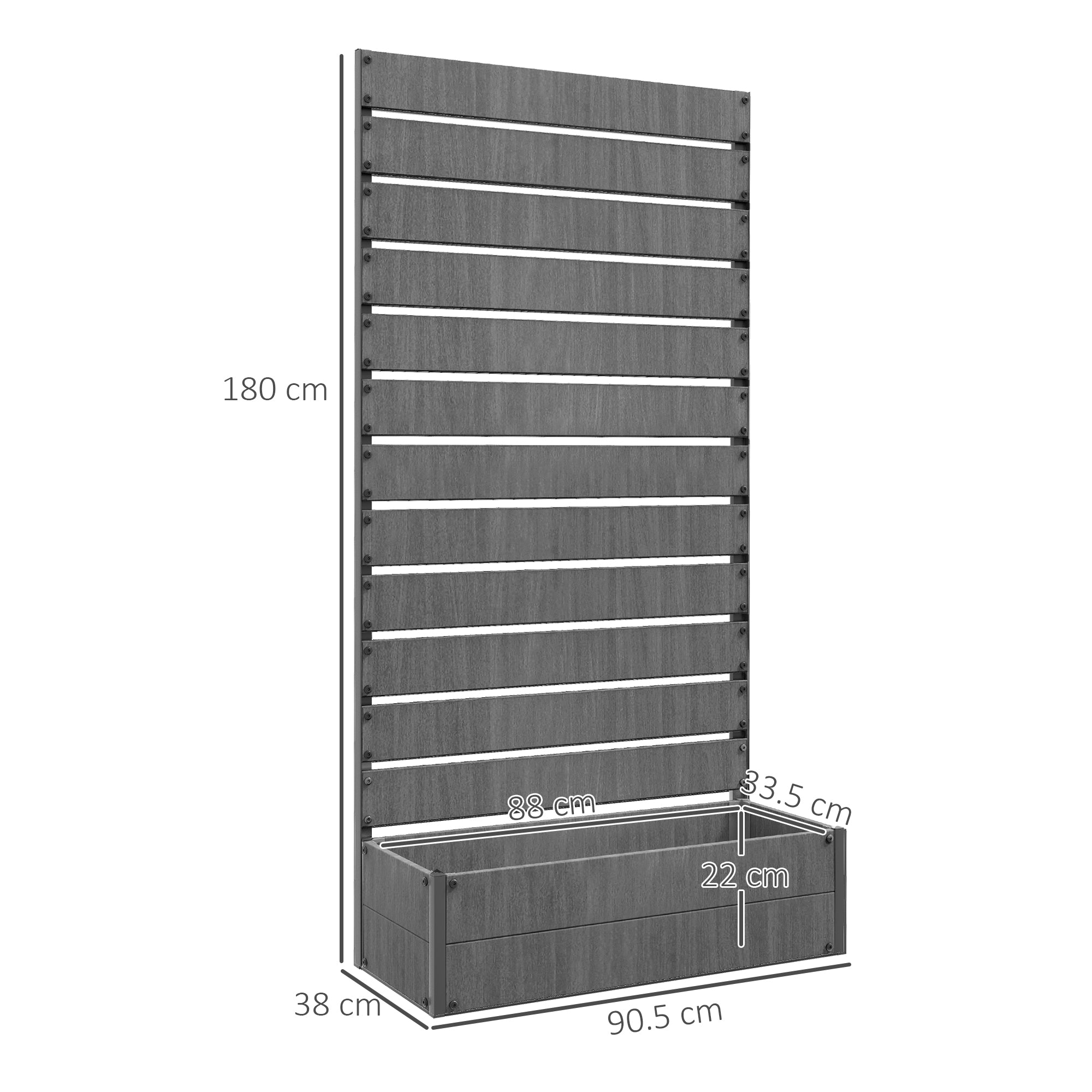 Raised Bed for Garden, Planter with Trellis for Climbing Plants, Vines, Planter Box with Drainage Gap, Dark Grey