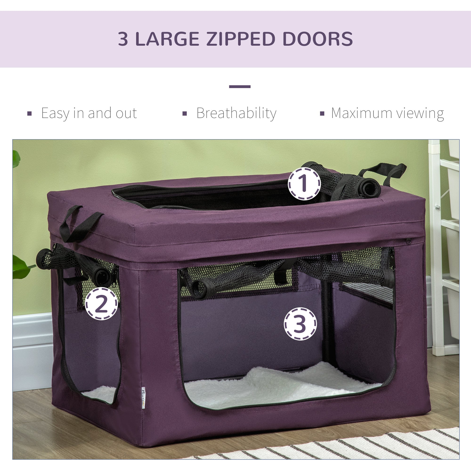 Pet Carrier Portable Cat Carrier Foldable Dog Bag for Miniature Dogs, 60 x 42 x 42 cm, Purple