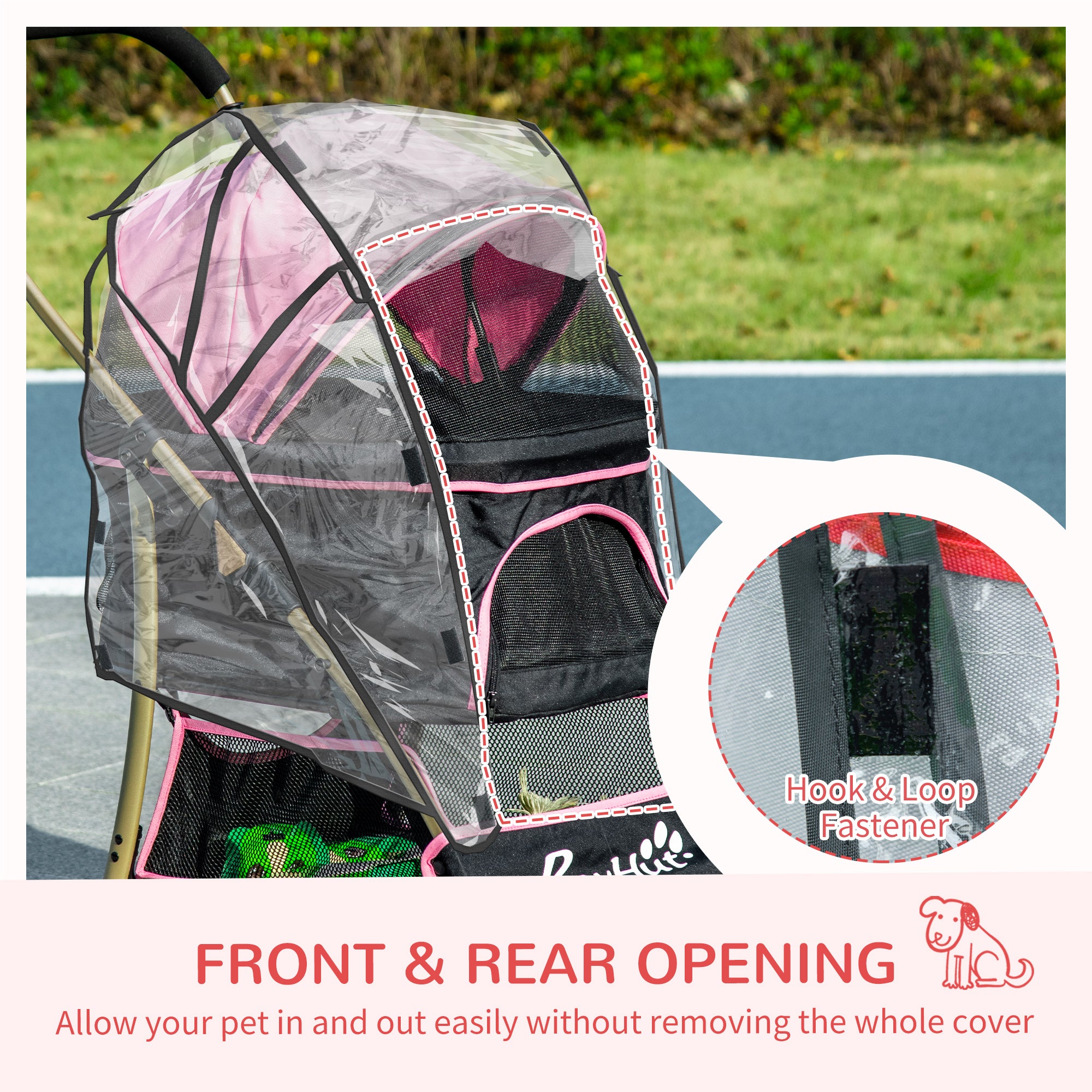 Detachable Pet Stroller with Rain Cover, 3 In 1 Cat Dog Pushchair, Foldable Carrying Bag w/ Universal Wheels, Brake, Canopy, Basket