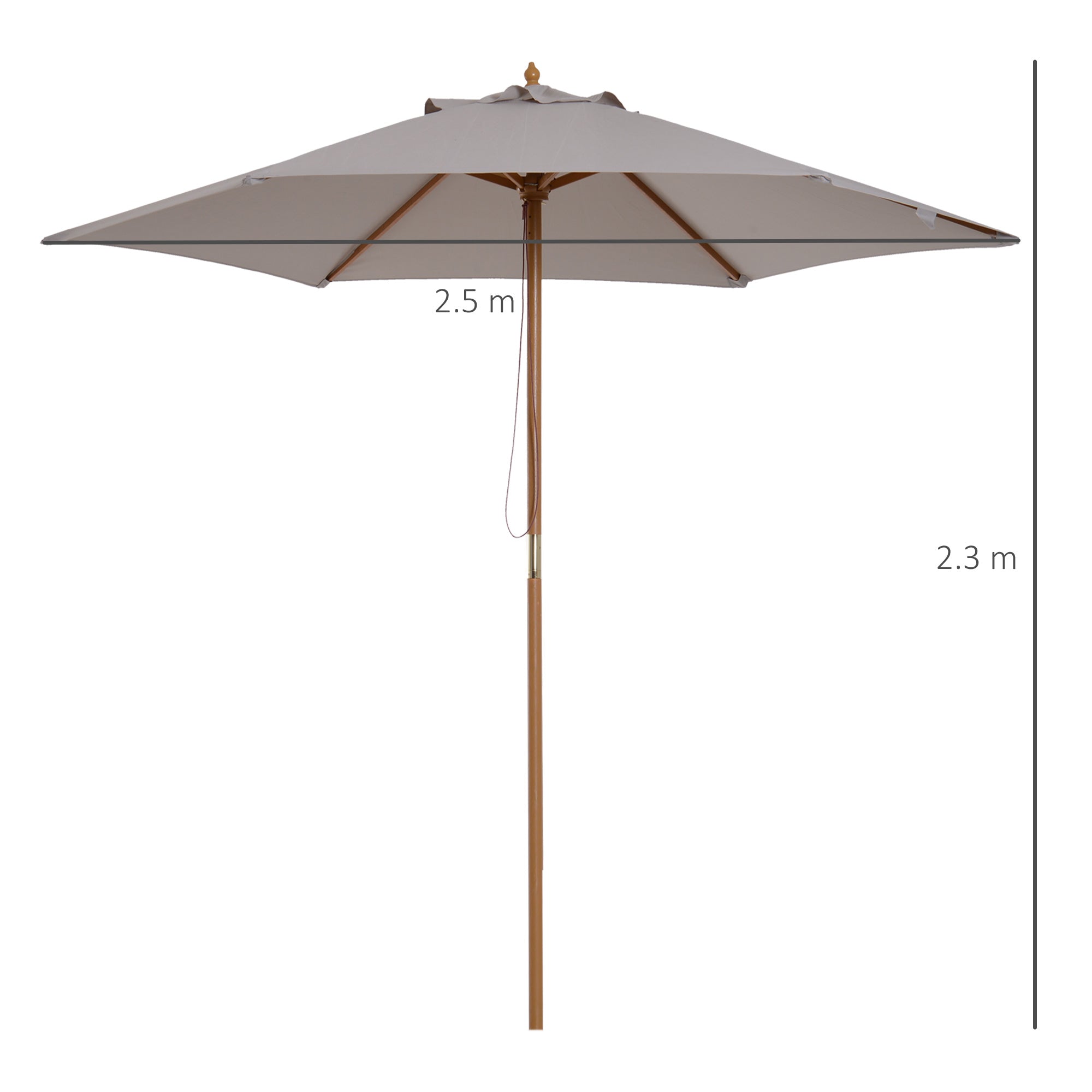 2.5m Wooden Garden Parasol with Ventilated Polyester Canopy - Grey