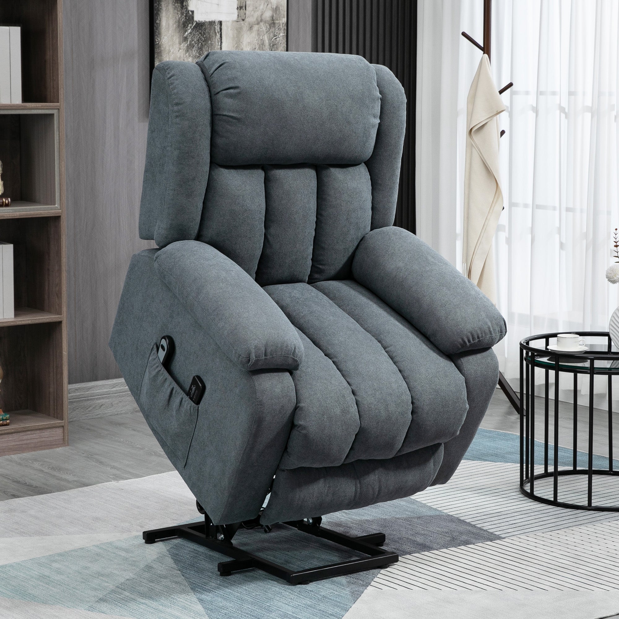 Oversized Riser and Recliner Chairs for the Elderly, Heavy Duty Fabric Upholstered Lift Chair w/ Remote Control, Side Pocket, Dark Grey