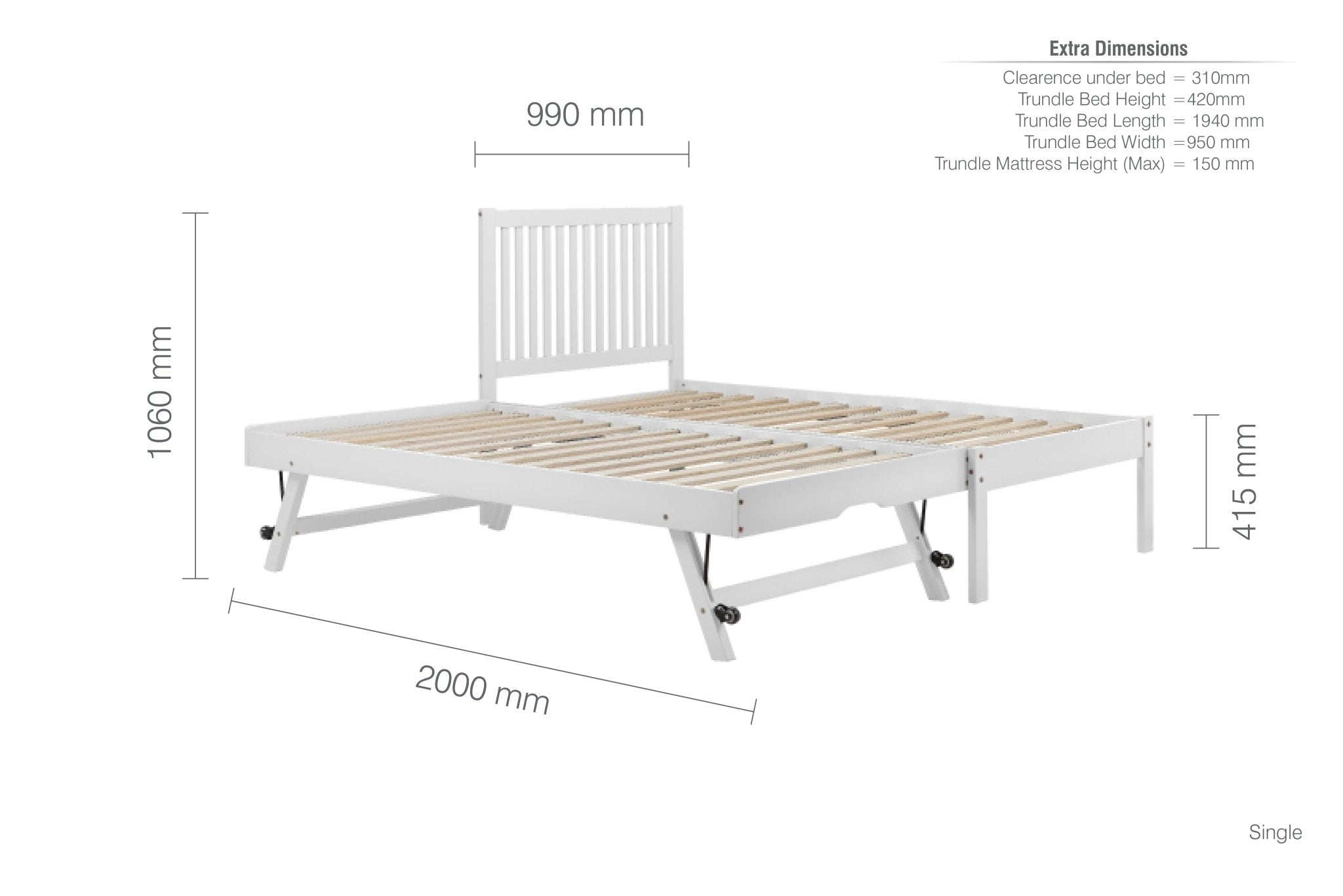 Buxton Trundle Bed - White - Bedzy UK modern and affordable home furniture England