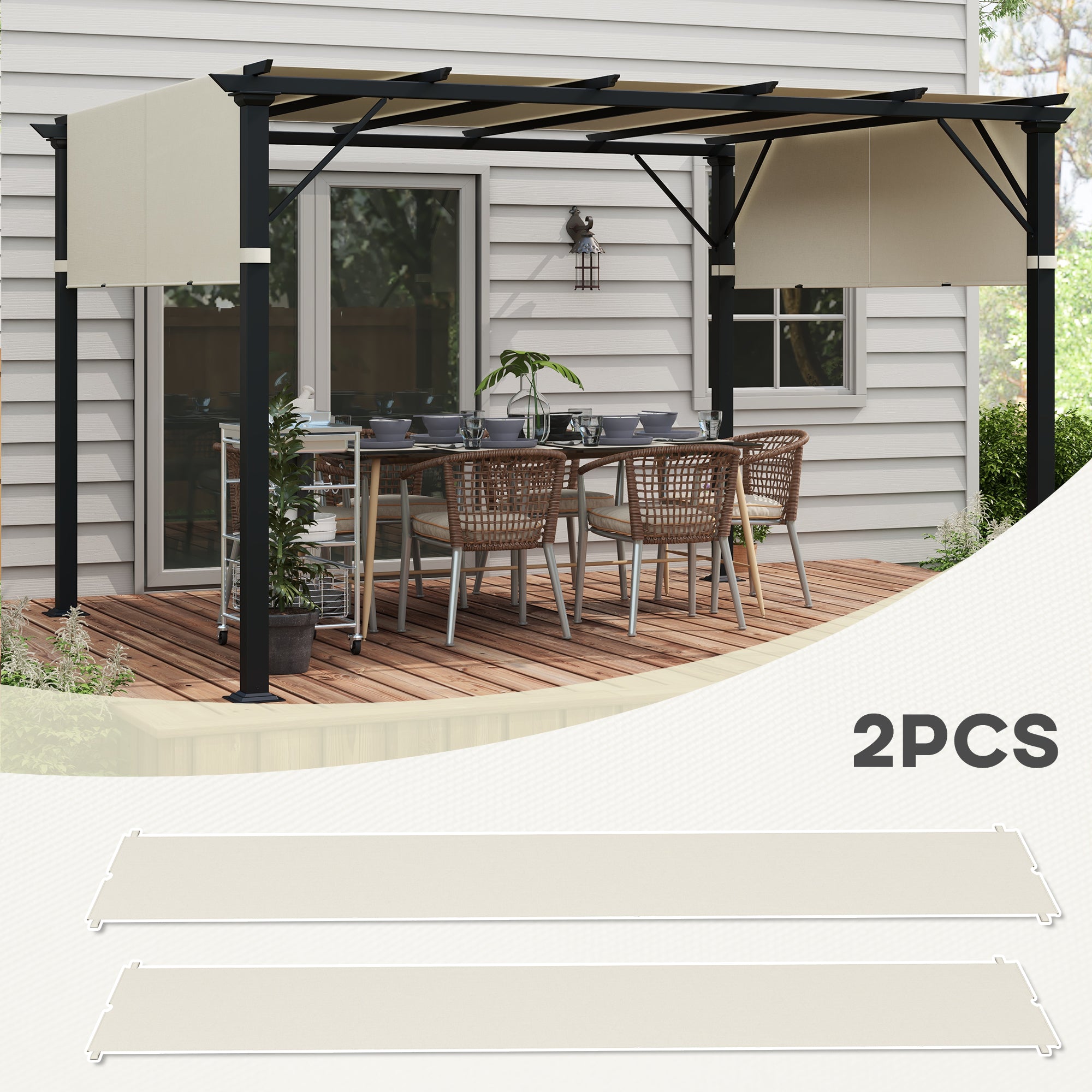 Set of 2 UV Protection Pergola Replacement Canopies - Cream White Polyester