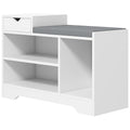 Upholstered Shoe Storage Bench with Seat, Drawer & 3 Shelves for Hallway - White Grey