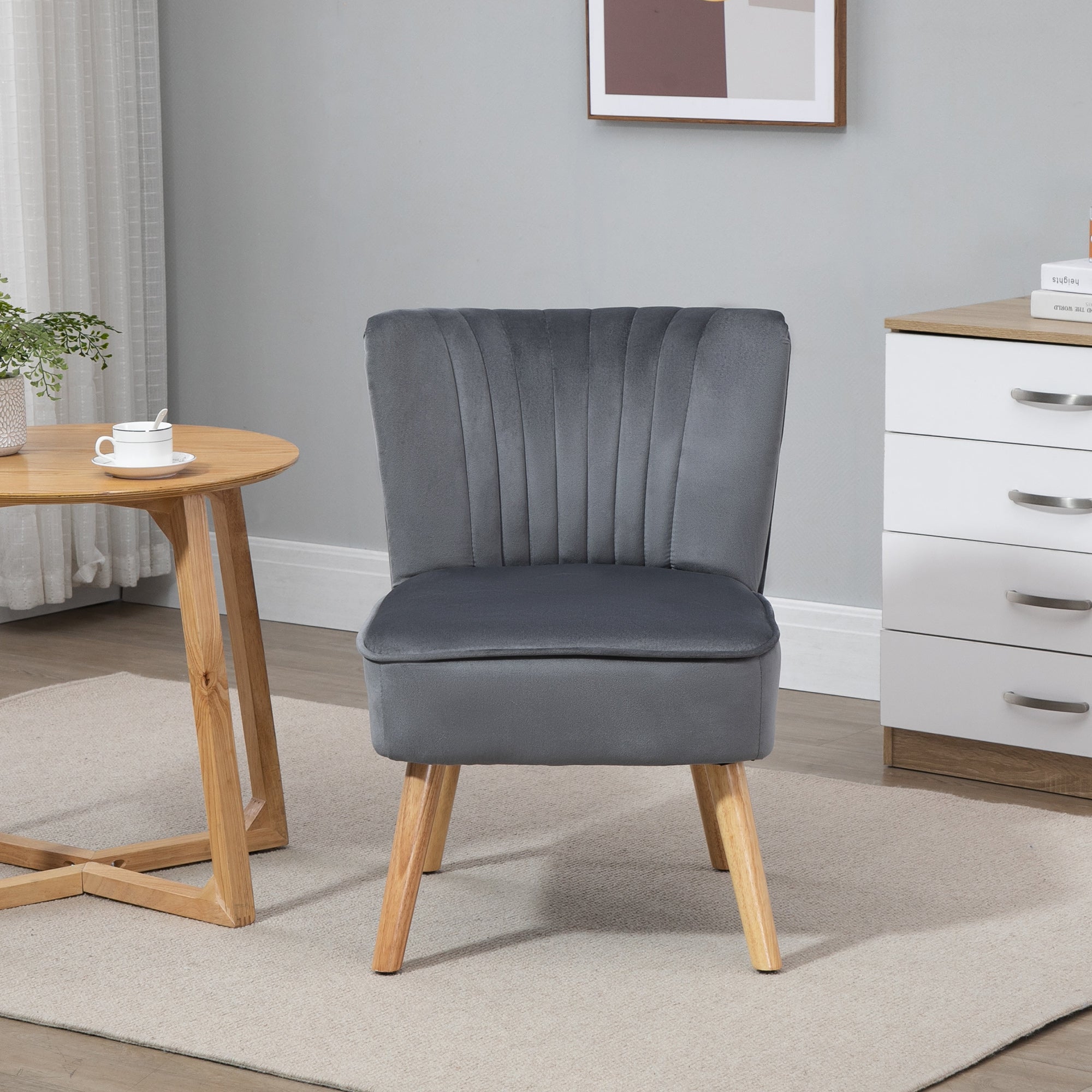 Velvet Accent Chair Occasional Tub Seat Padding Curved Back with Wood Frame Legs Home Furniture Set of 2 Grey