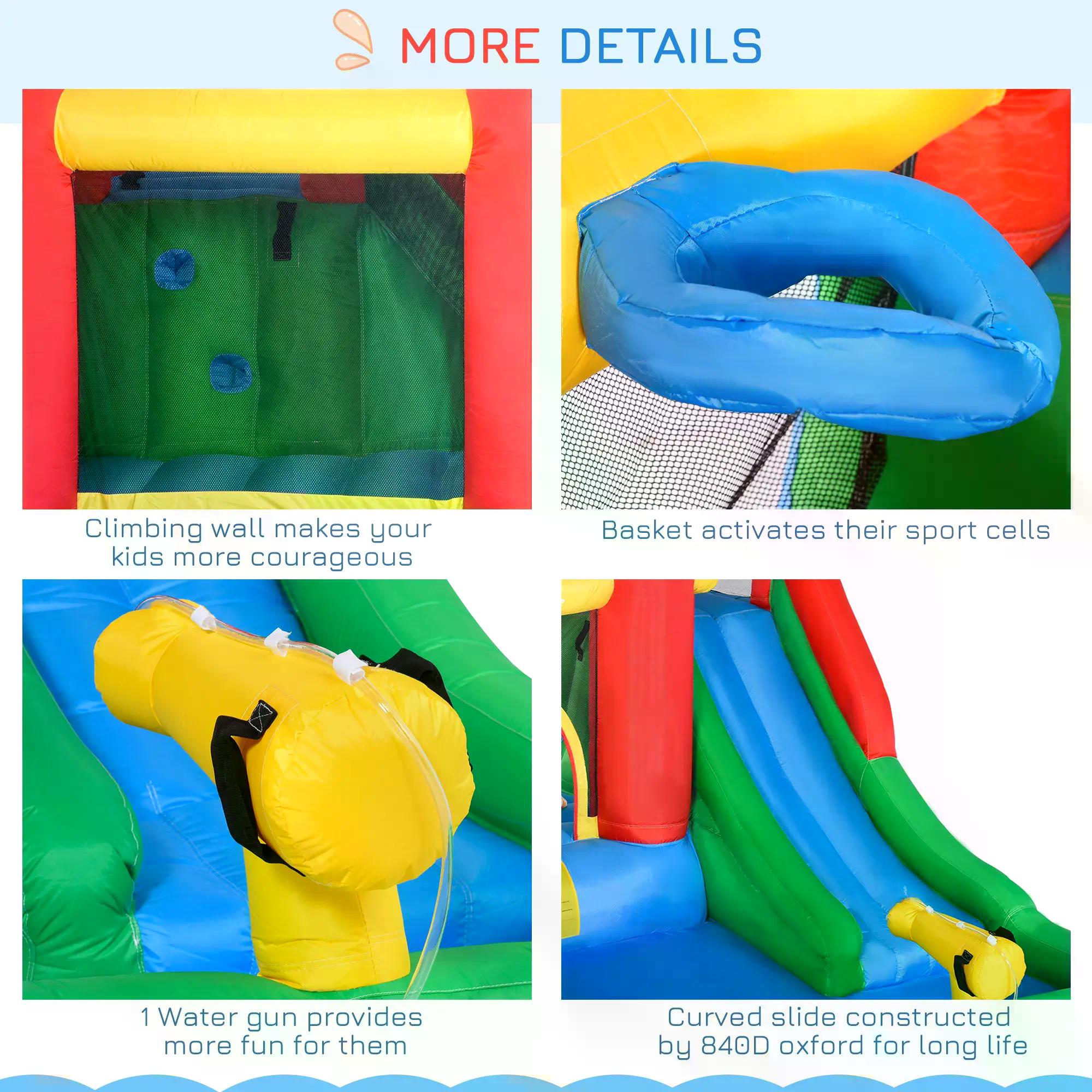 Kids Inflatable Bouncy Castle Water Slide 6 in 1 Bounce House Jumping Castle Water Pool Gun Climbing Wall Basket for Summer Playland