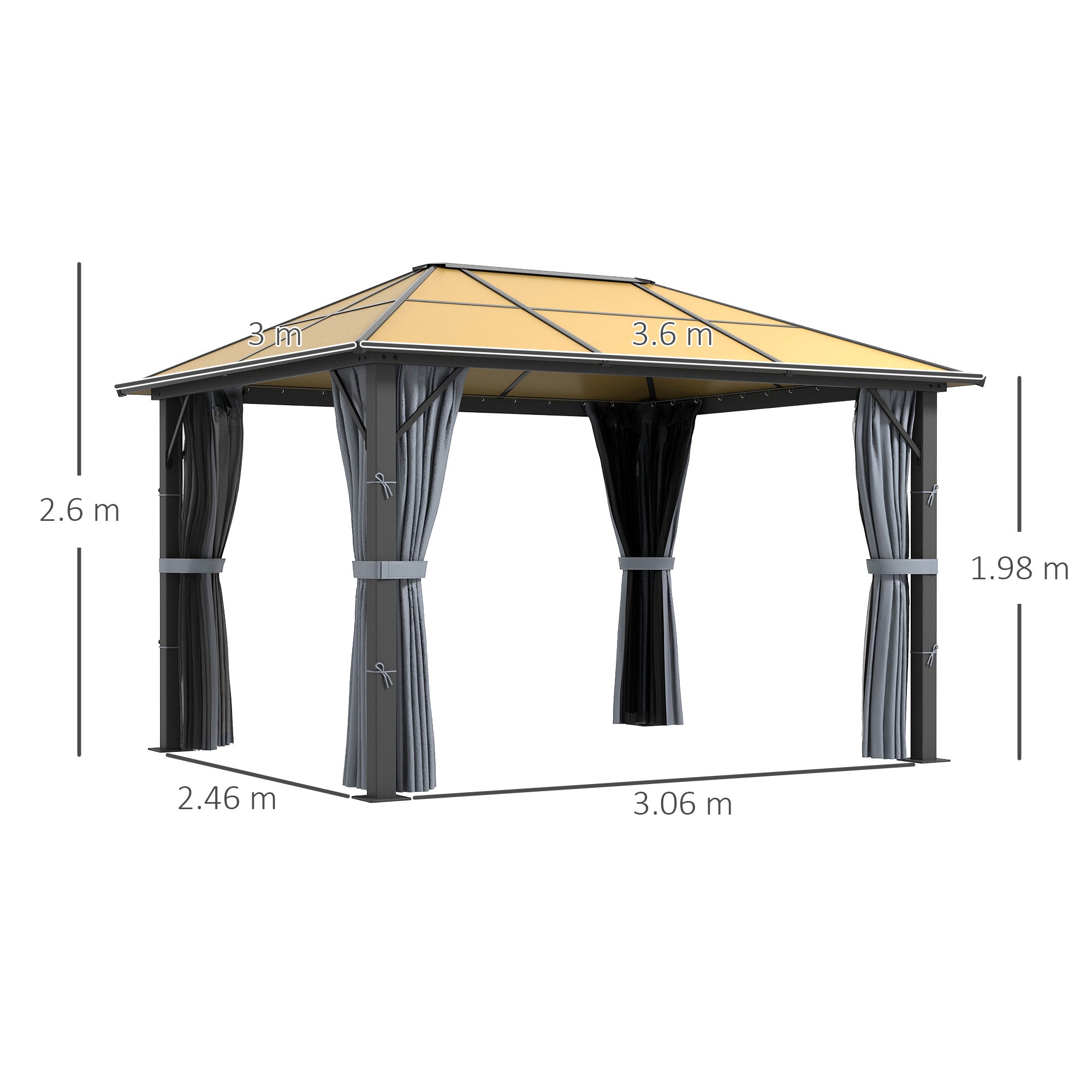 3 x 3.6m Aluminium Garden Gazebo Set with Mesh Curtains - Grey