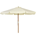 3.3m Patio Umbrella with Bamboo Ribs and Wood Pole, Ruffled Canopy - Beige