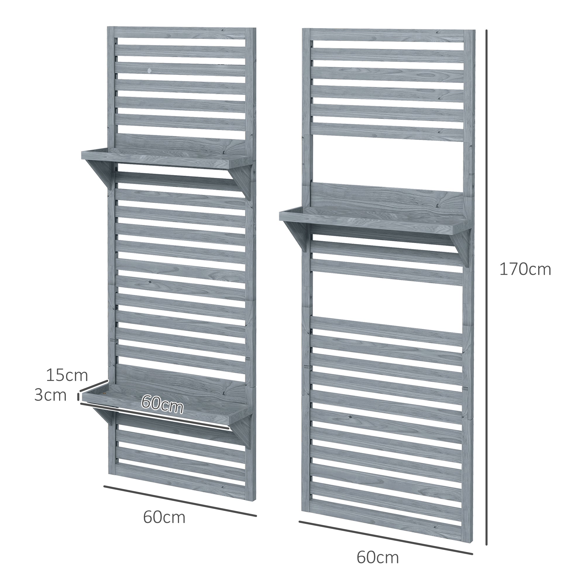 Wall Mounted Plant Stands Set of 2, Fir Wood Flower Stand with Shelves and Slatted Trellis for Patio, Balcony, Porch