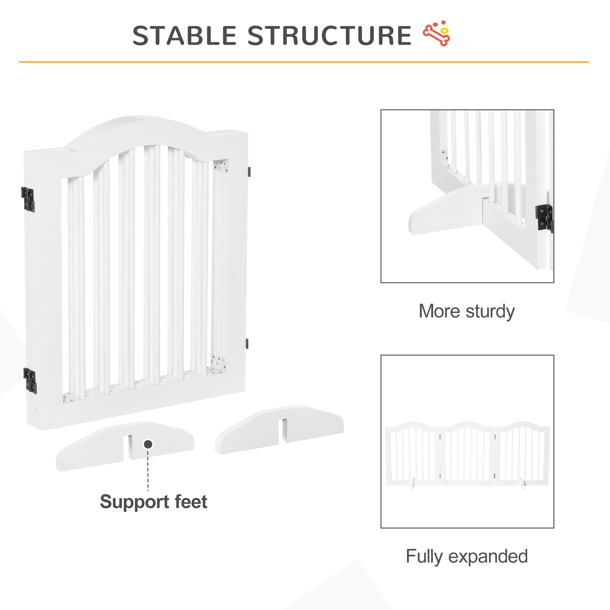 Dog Gate Wooden Foldable Small Sized Pet Gate Stepover Panel with Support Feet Freestanding Safety Barrier for the House Doorway Stairs White