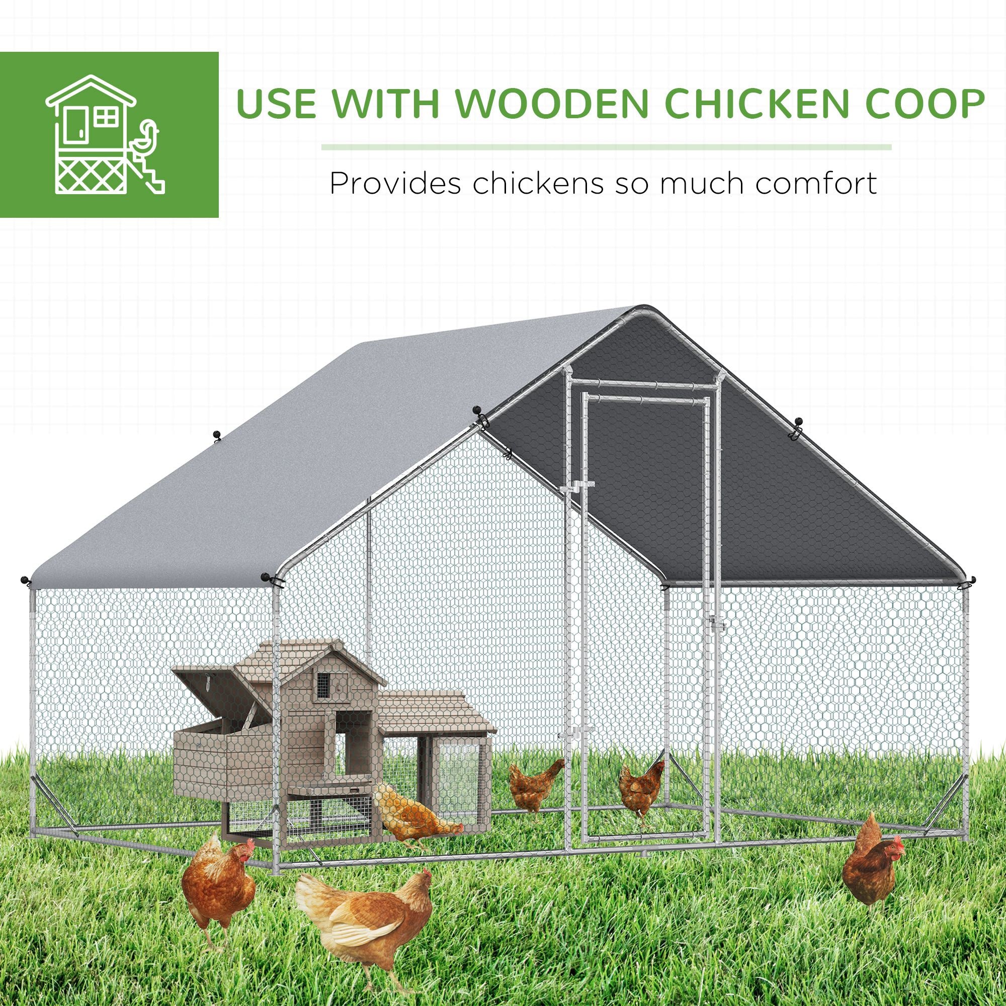 Walk-In Chicken Run, Galvanized Chicken Coop Hen Poultry House Cage Rabbit Hutch Pet Playpen Backyard w/ Water-Resist Cover, 3 x 2 x 2m