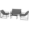 4 Piece Garden Sofa Set with Thick Cushions and Tempered Glass Table - Grey