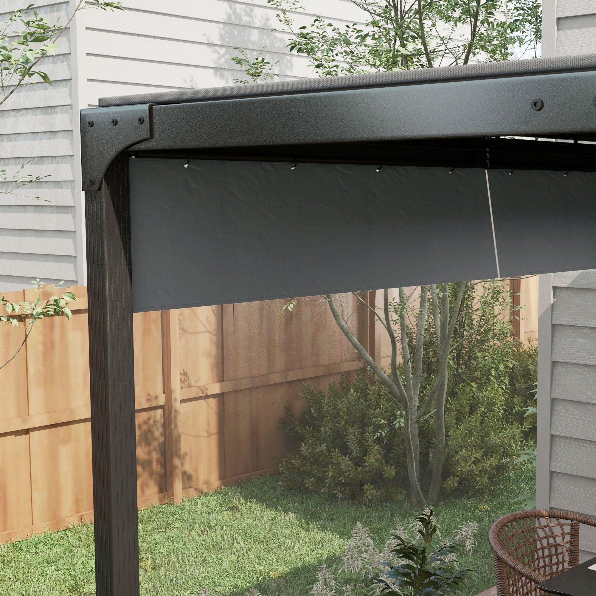 Set of 2 Pergola Side Panels with Large Window - Grey Polyester