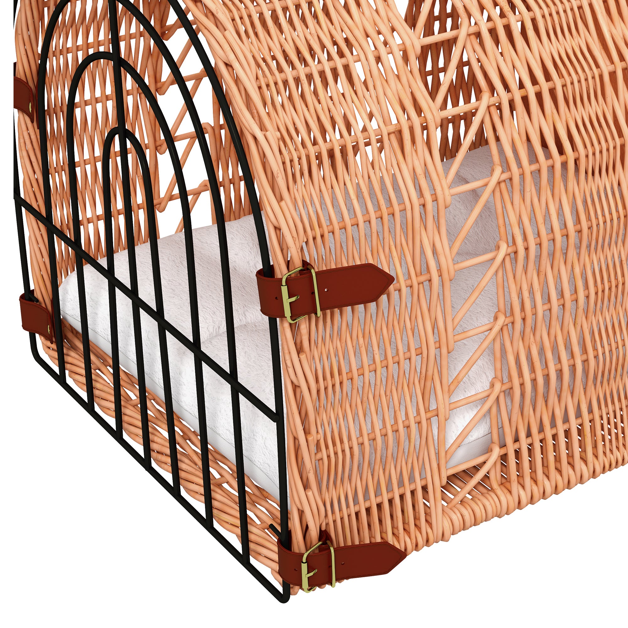 Wicker Cat Carrier Basket Kitten Bed Portable Pet Caves Houses w/ Soft Cushion 37 x 28 x 29 cm Orange