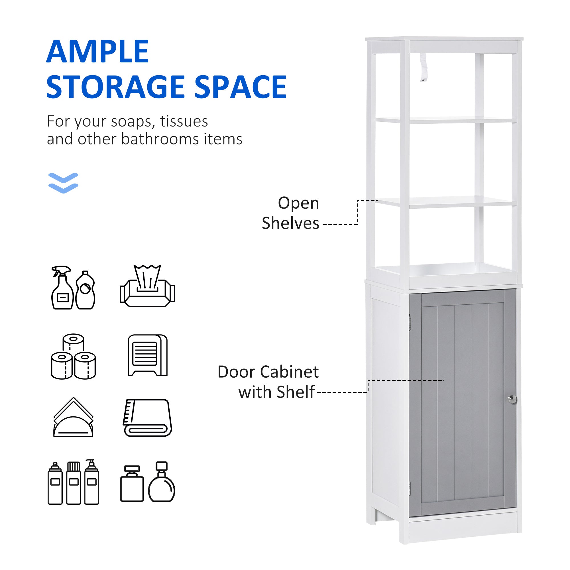 Slimline Bathroom Storage Cabinet, Free Standing Tallboy Unit for Bathroom, Living Room, Kitchen,Multi-Purpose Storage Unit