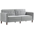 Modern Convertible Velvet-Touch Tufted Sofa Futon with Adjustable Split Back - Light Grey