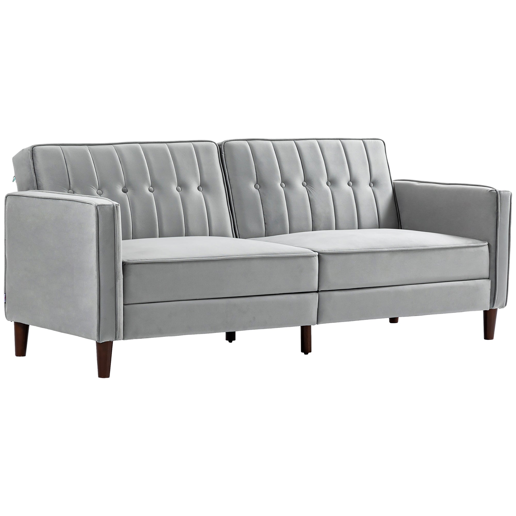 Modern Convertible Sofa Futon Velvet-Touch Tufted Couch Compact Loveseat with Adjustable Split Back, Light Grey