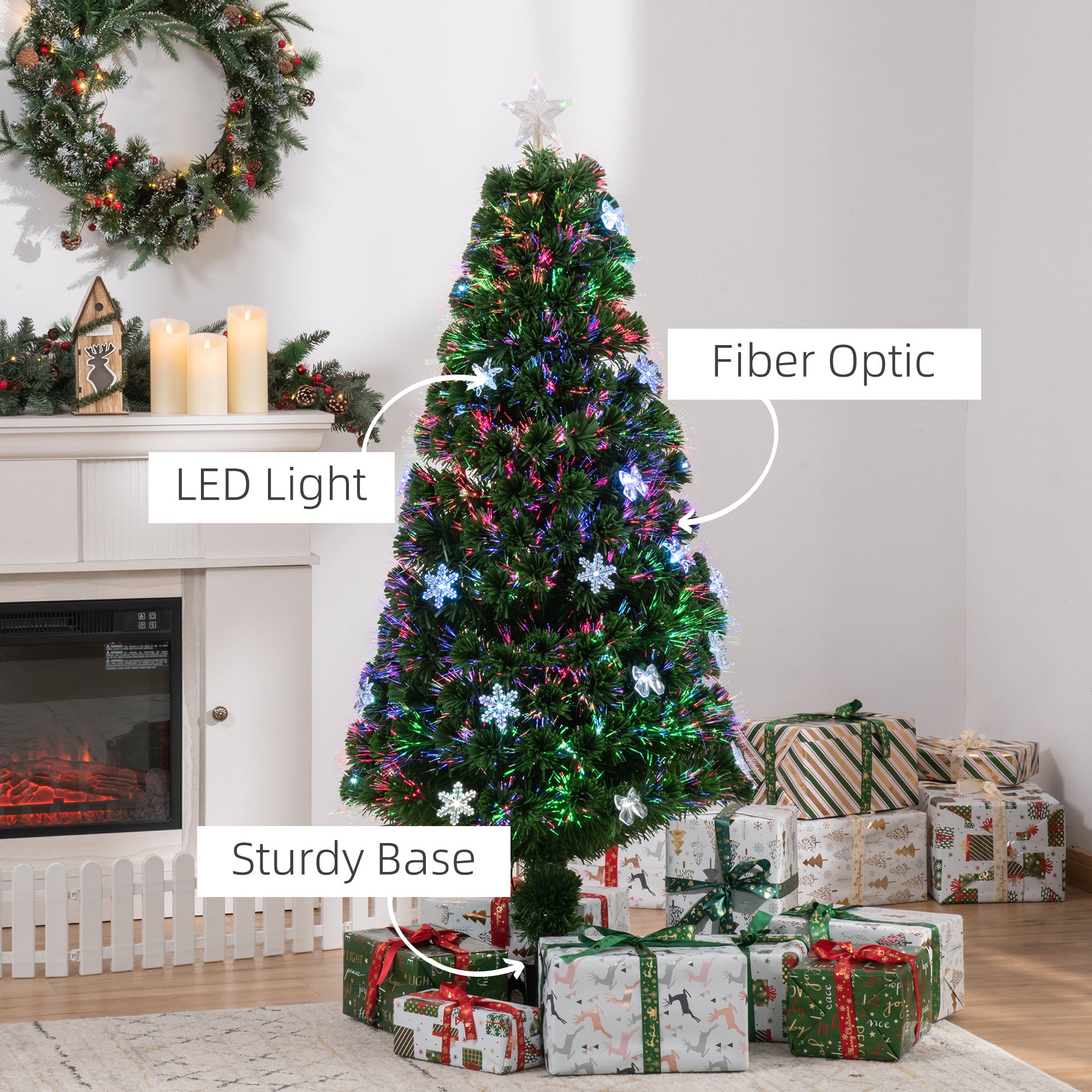 5ft Prelit Artificial Christmas Tree Fiber Optic LED Light Holiday Home Xmas Decoration Tree with Foldable Feet, Green