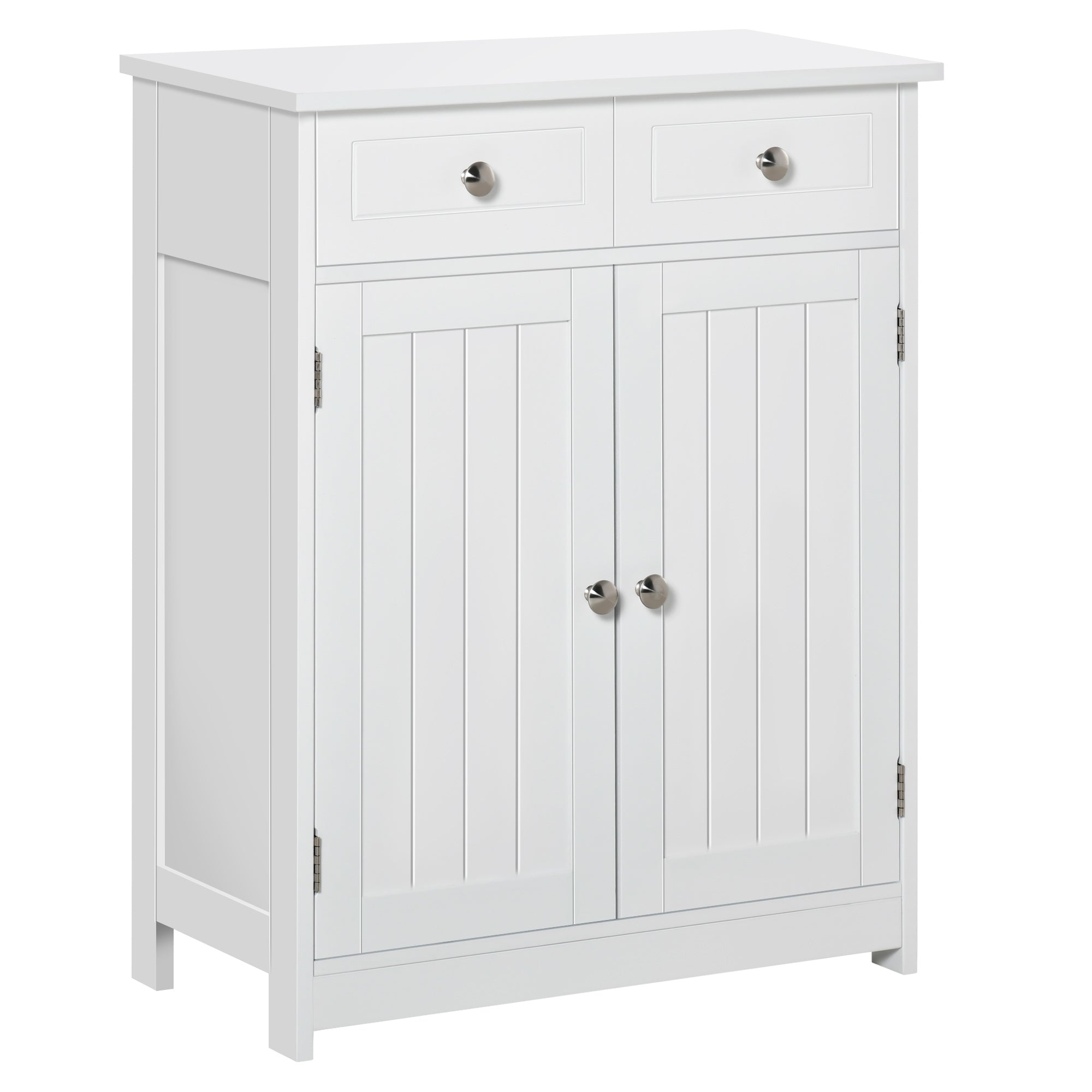 Bathroom Storage Cabinet Free-Standing Bathroom Cabinet Unit w/ 2 Drawers Cupboard Adjustable Shelf Handles Traditional Style 75x60cm White