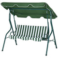 3 Seater Garden Swing Seat Chair with Adjustable Canopy and Metal Frame - Green Stripes