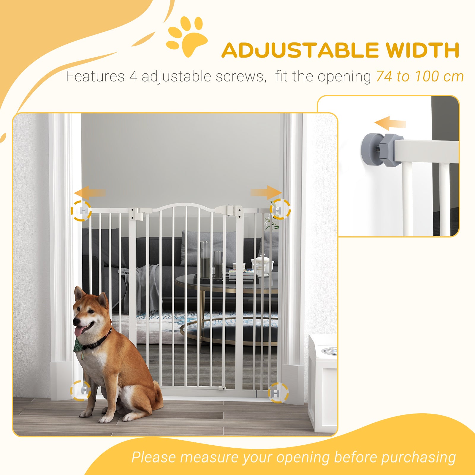 Metal Pet Safety Gate Dog Gate Folding Fence, White