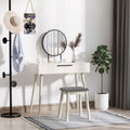 Dressing Table Set with Round Mirror, 2 Drawers & Cushioned Stool for Jewelry Storage - White