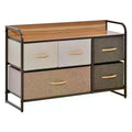 5-Drawer Linen Fabric Dresser Tower with Steel Frame and Wooden Top - Multicoloured