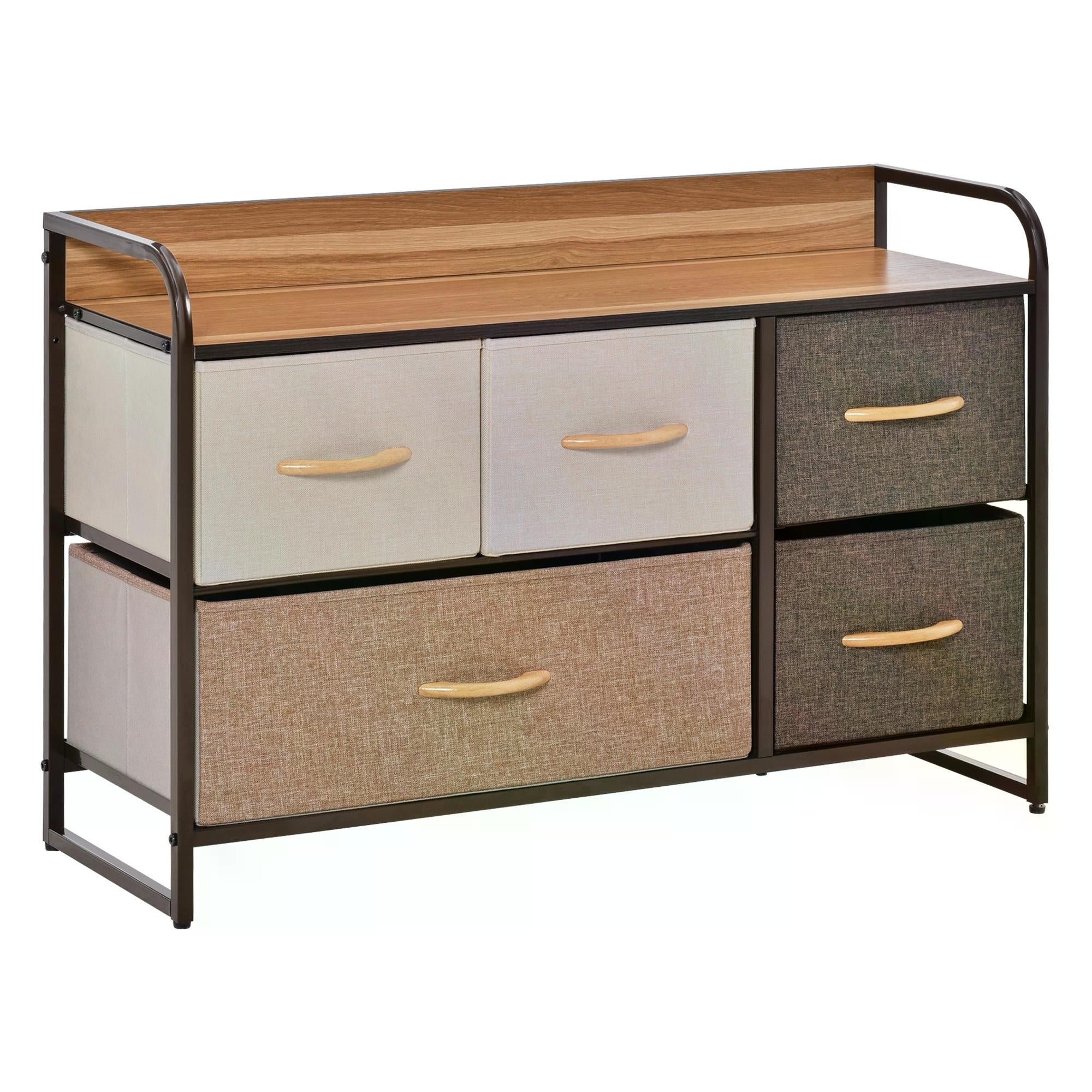 5-Drawer Dresser, Linen Fabric Chest of Drawers, Dresser Tower Unit for Bedroom Hallway Entryway, Storage Organizer with Steel Frame Wooden Top