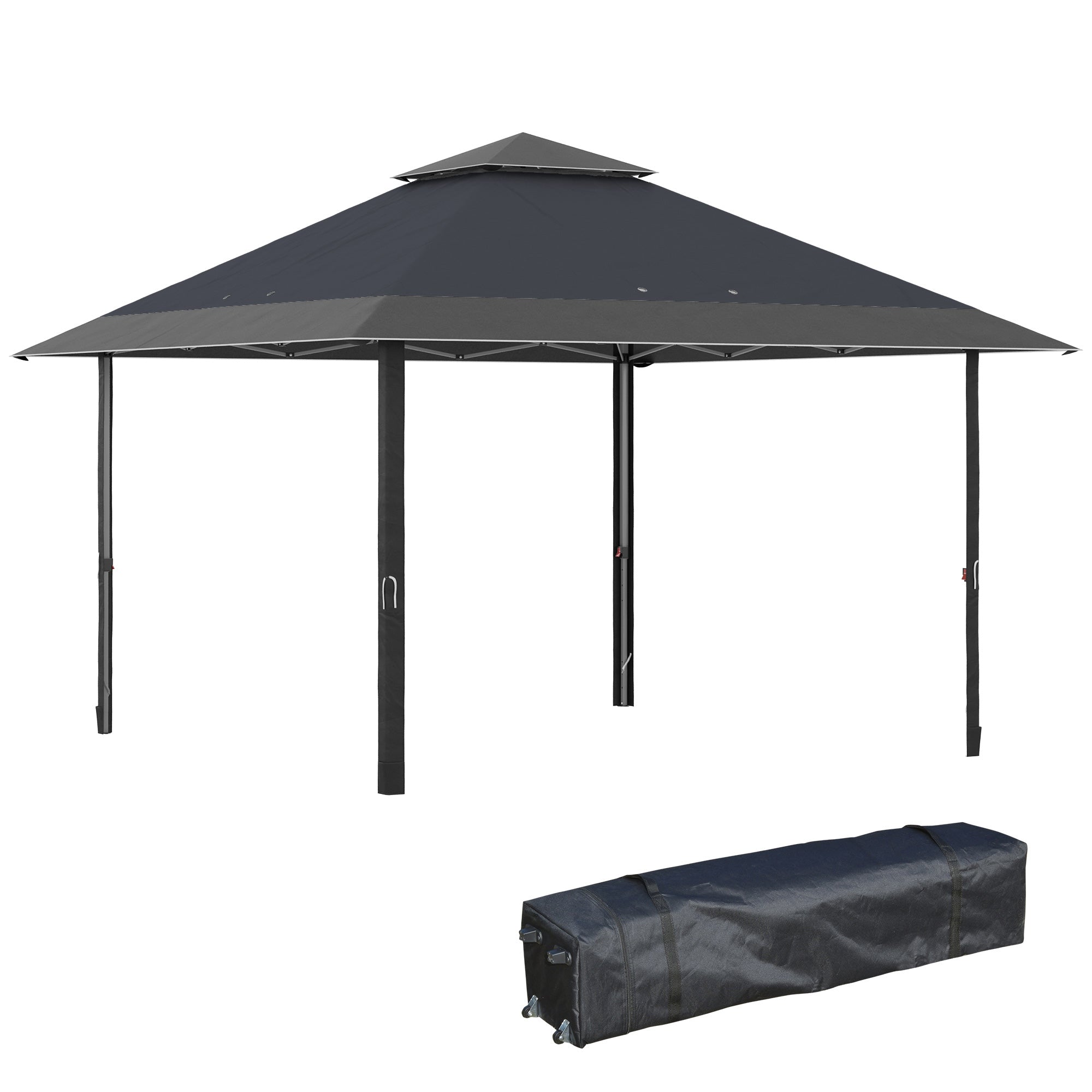 4 x 4m Pop-up Gazebo Double Roof Canopy Tent with UV Proof, Roller Bag & Adjustable Legs Outdoor Party, Steel Frame, Grey