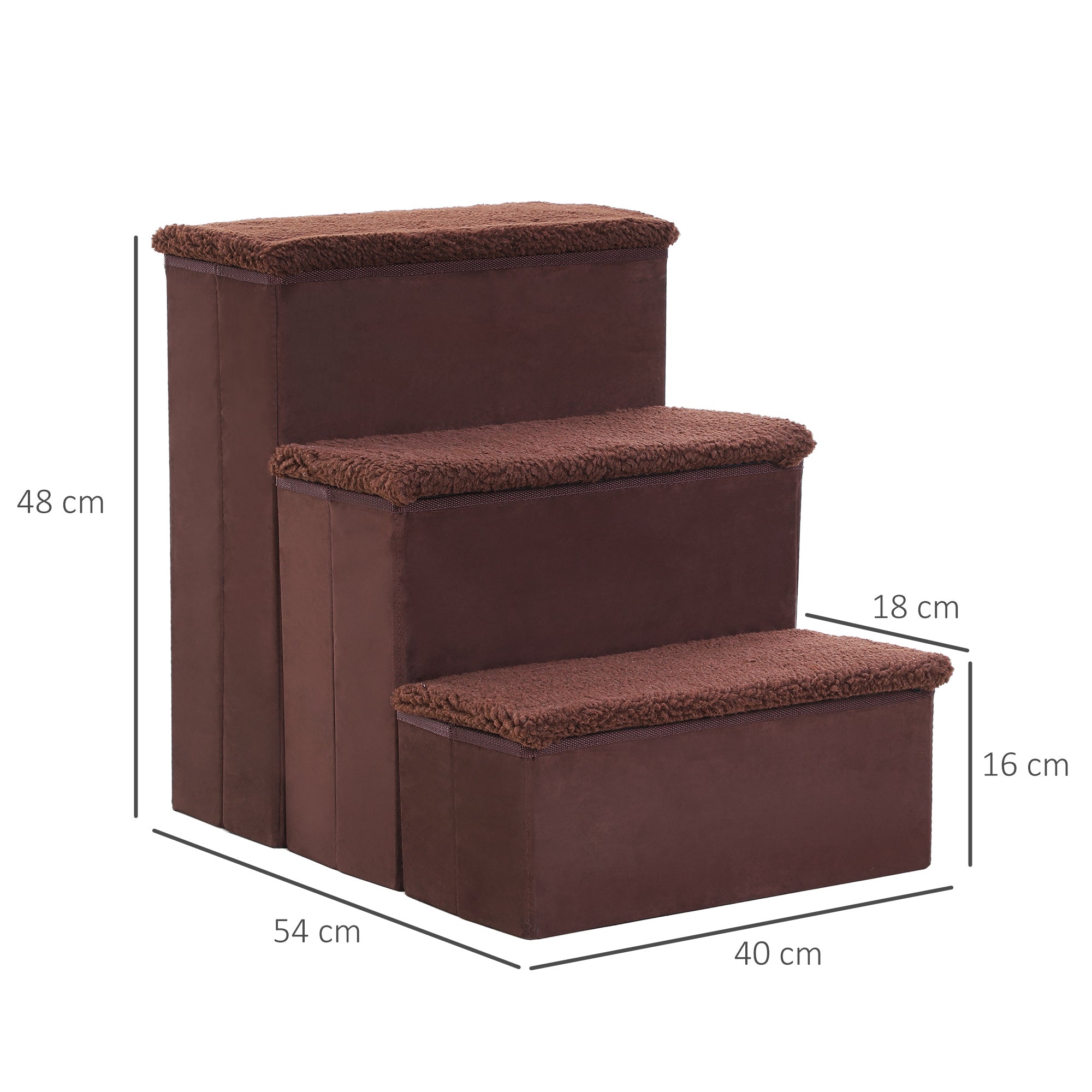 3 Step Pet Stairs Foldable Portable Mobility Assistance w/ Washable Fleece Cover 41x19cm Brown