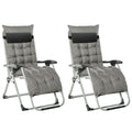 2 Piece Reclining Zero Gravity Garden Chairs with Cushions - Dark Grey