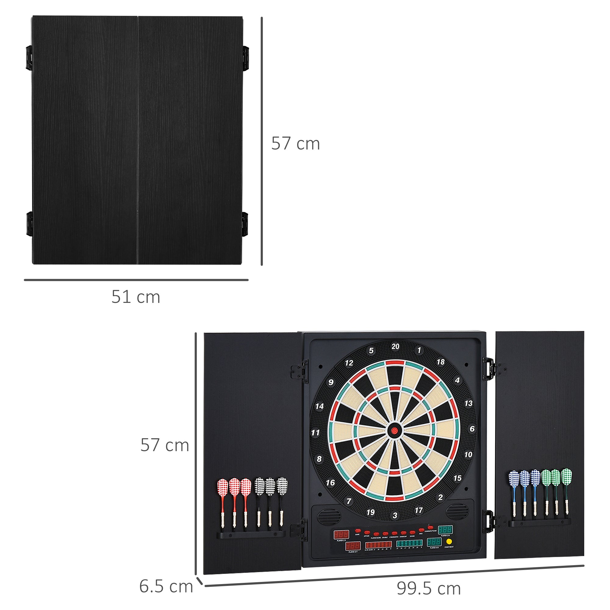 Electronic Dartboard In Case LED Scoreboard w/ 12 Darts 30 Heads Side Storage Cabinet Classic Game Family Fun Game Black White