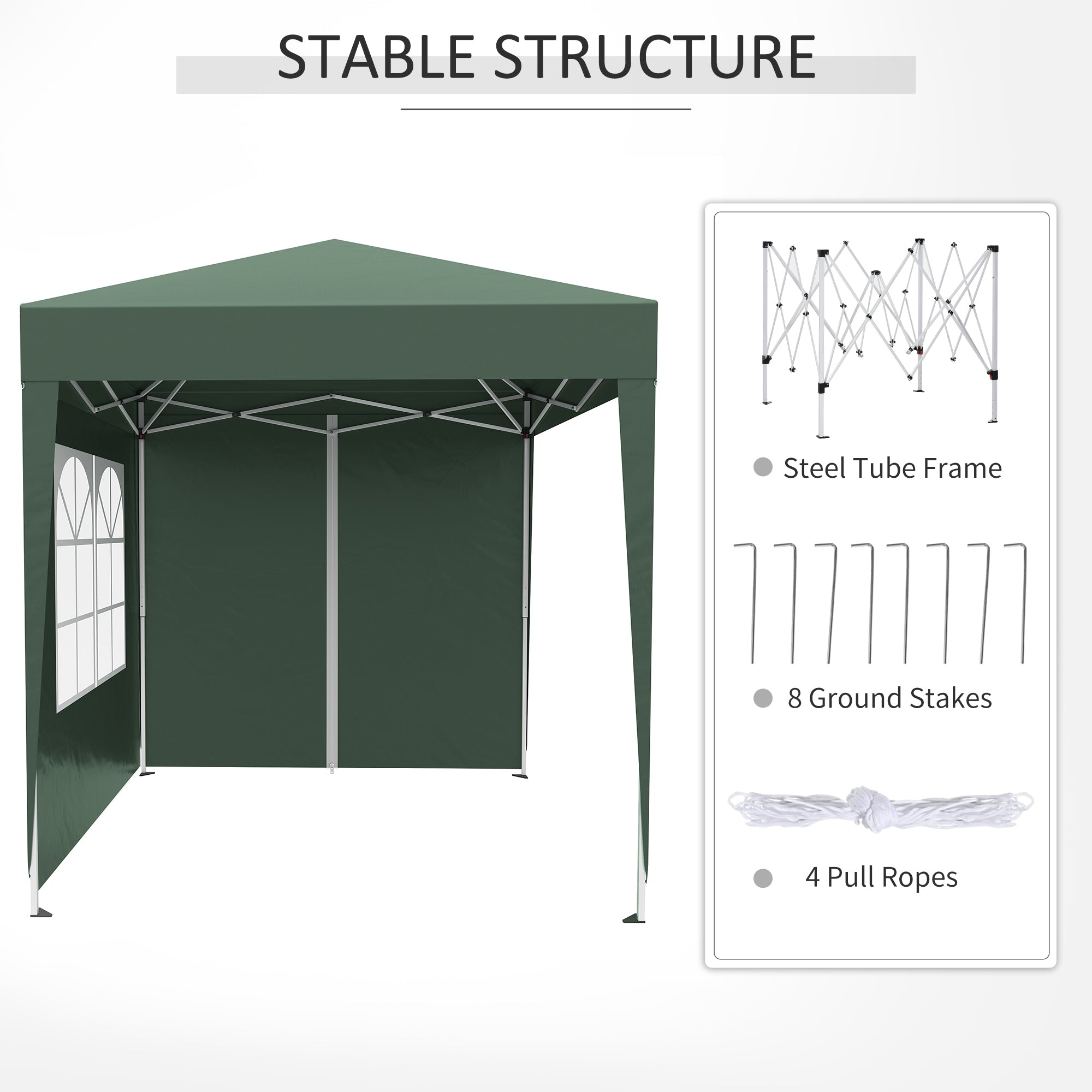 Pop Up Gazebo Canopy, size (2 x 2m)-Green