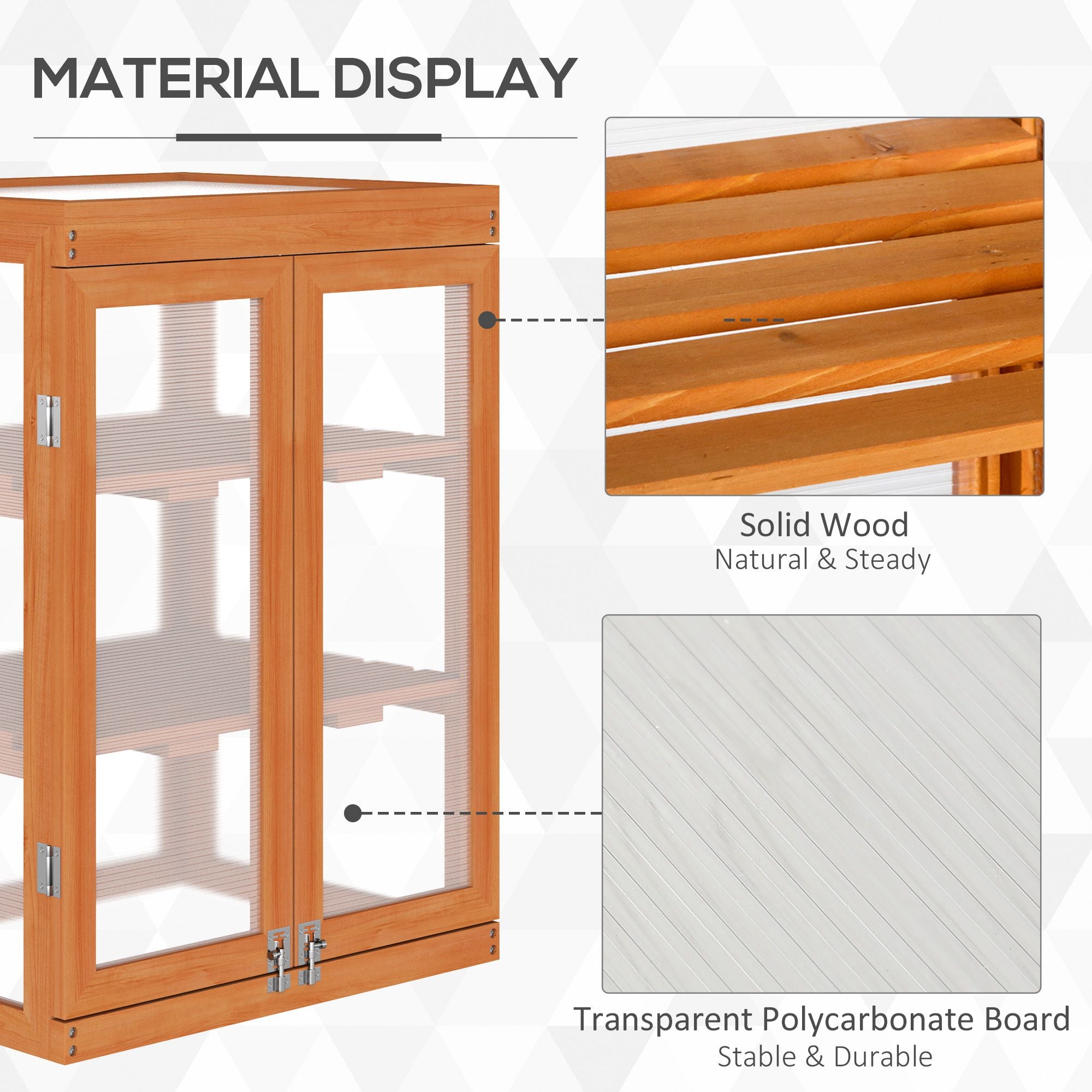 3-tier Wood Greenhouse Garden Polycarbonate Cold Frame Grow House w/ Storage Shelf for Plants, Flowers, Orange