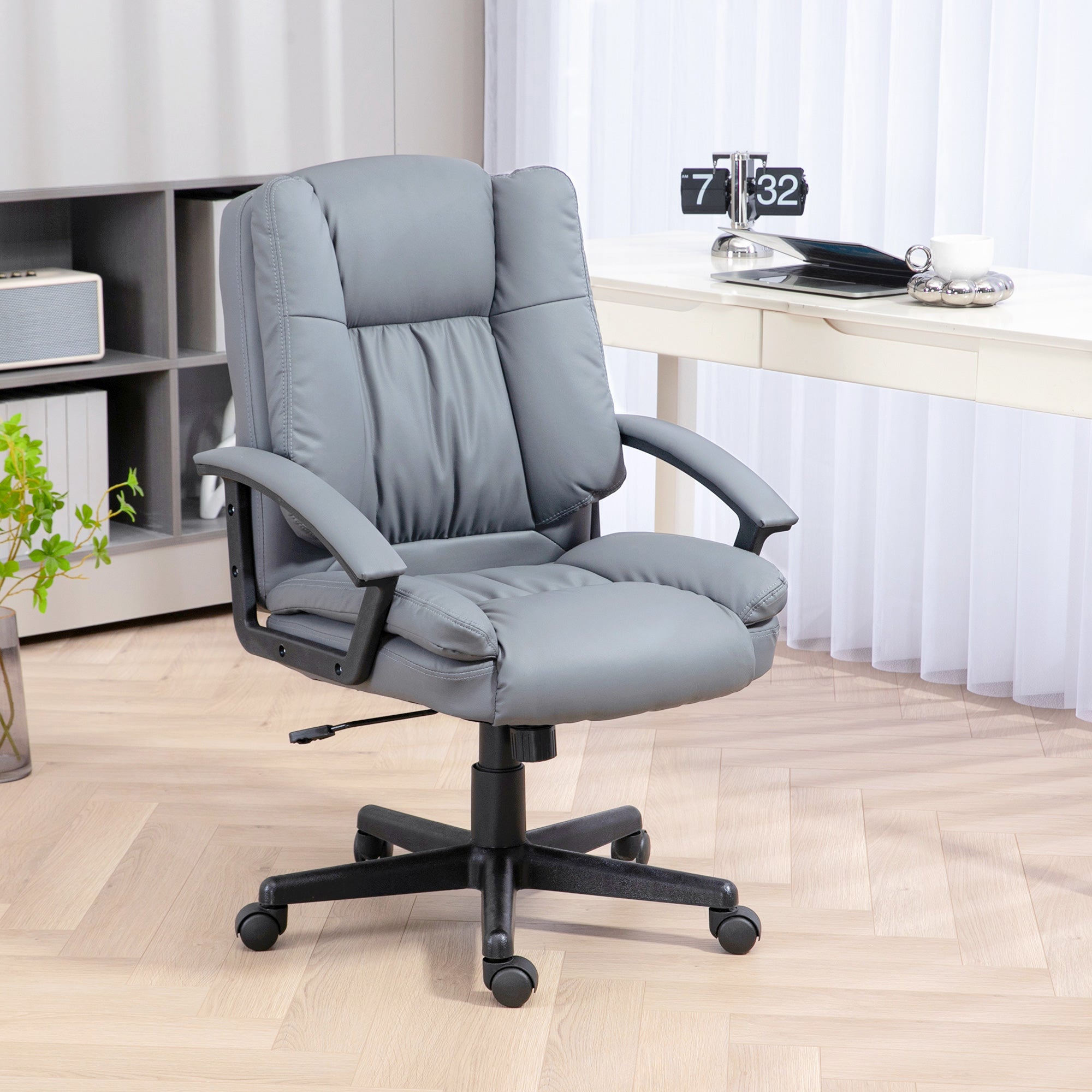 Office Chair, Faux Leather Computer Desk Chair, Mid Back Executive Chair with Adjustable Height and Swivel Rolling Wheels