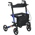4 Wheel Folding Rollator Walker with Seat, Backrest, Adjustable Height, Dual Brakes & Cane Holder - Blue