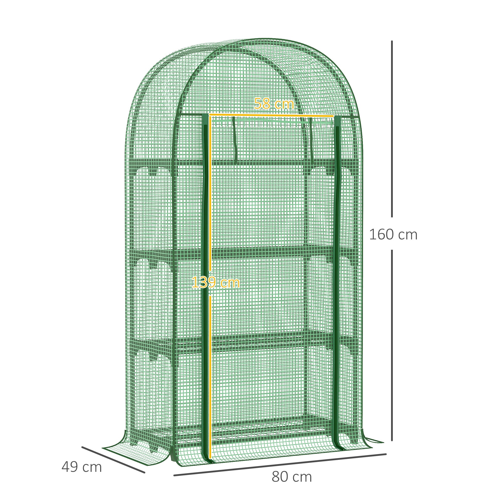 80x49x160cm Mini Greenhouse for Outdoor, Portable Gardening Plant with Storage Shelf, Roll-Up Zippered Door, Metal Frame and PE Cover, Green